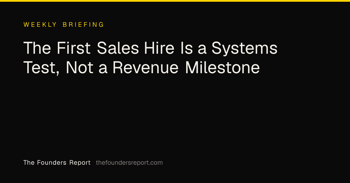 The First Sales Hire Is a Systems Test, Not a Revenue Milestone